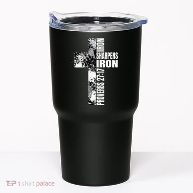 Black White Cross Iron Sharpens Iron Verse Christian Couples Tumbler
