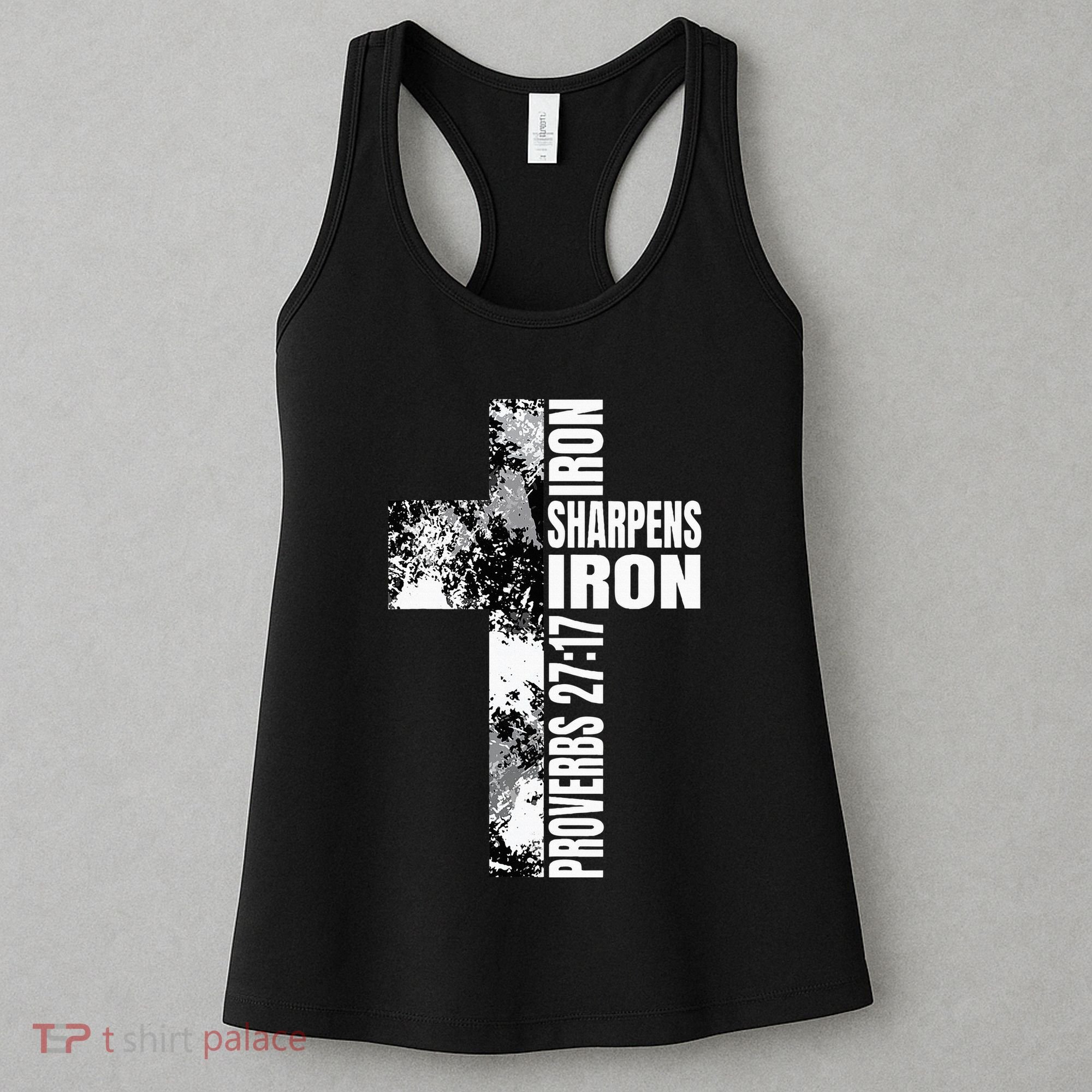 Black White Cross Iron Sharpens Iron Verse Christian Couples Women's Tank Top