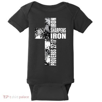 Black White Cross Iron Sharpens Iron Verse Christian Couples Baby Bodysuit