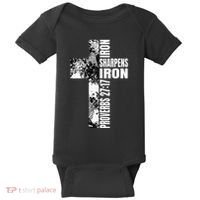 Black White Cross Iron Sharpens Iron Verse Christian Couples Baby Bodysuit thumb 0