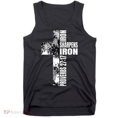 Black White Cross Iron Sharpens Iron Verse Christian Couples Tank Top