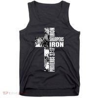 Black White Cross Iron Sharpens Iron Verse Christian Couples Tank Top thumb 0
