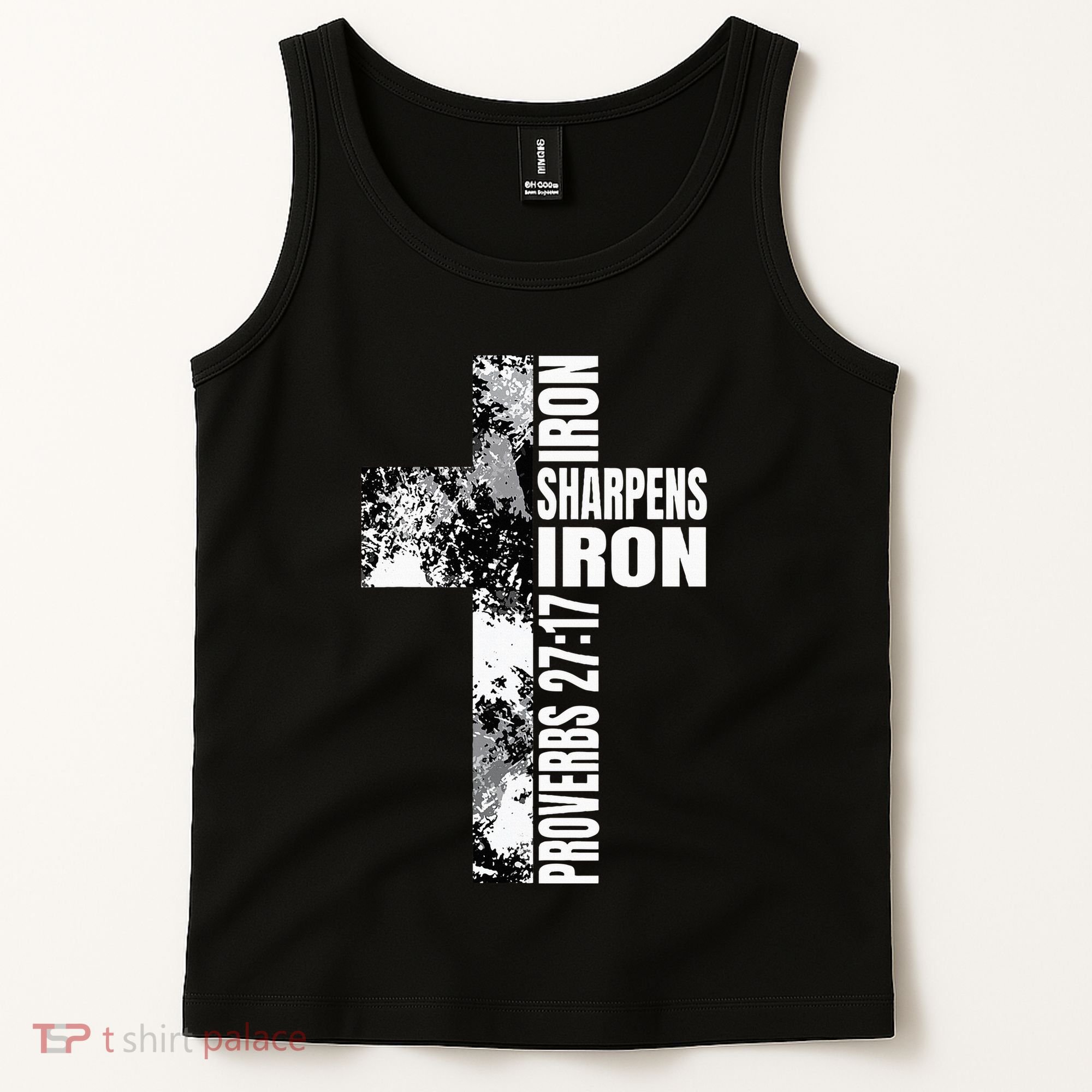 Black White Cross Iron Sharpens Iron Verse Christian Couples Tank Top