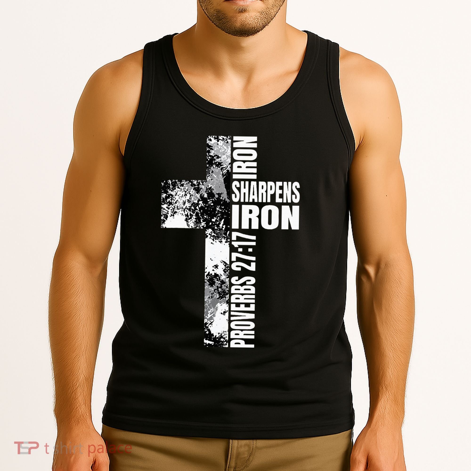 Black White Cross Iron Sharpens Iron Verse Christian Couples Tank Top