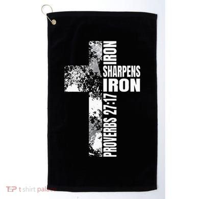 Black White Cross Iron Sharpens Iron Verse Christian Couples Golf Towel