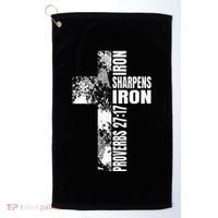 Black White Cross Iron Sharpens Iron Verse Christian Couples Golf Towel thumb 0