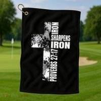 Black White Cross Iron Sharpens Iron Verse Christian Couples Golf Towel thumb 1