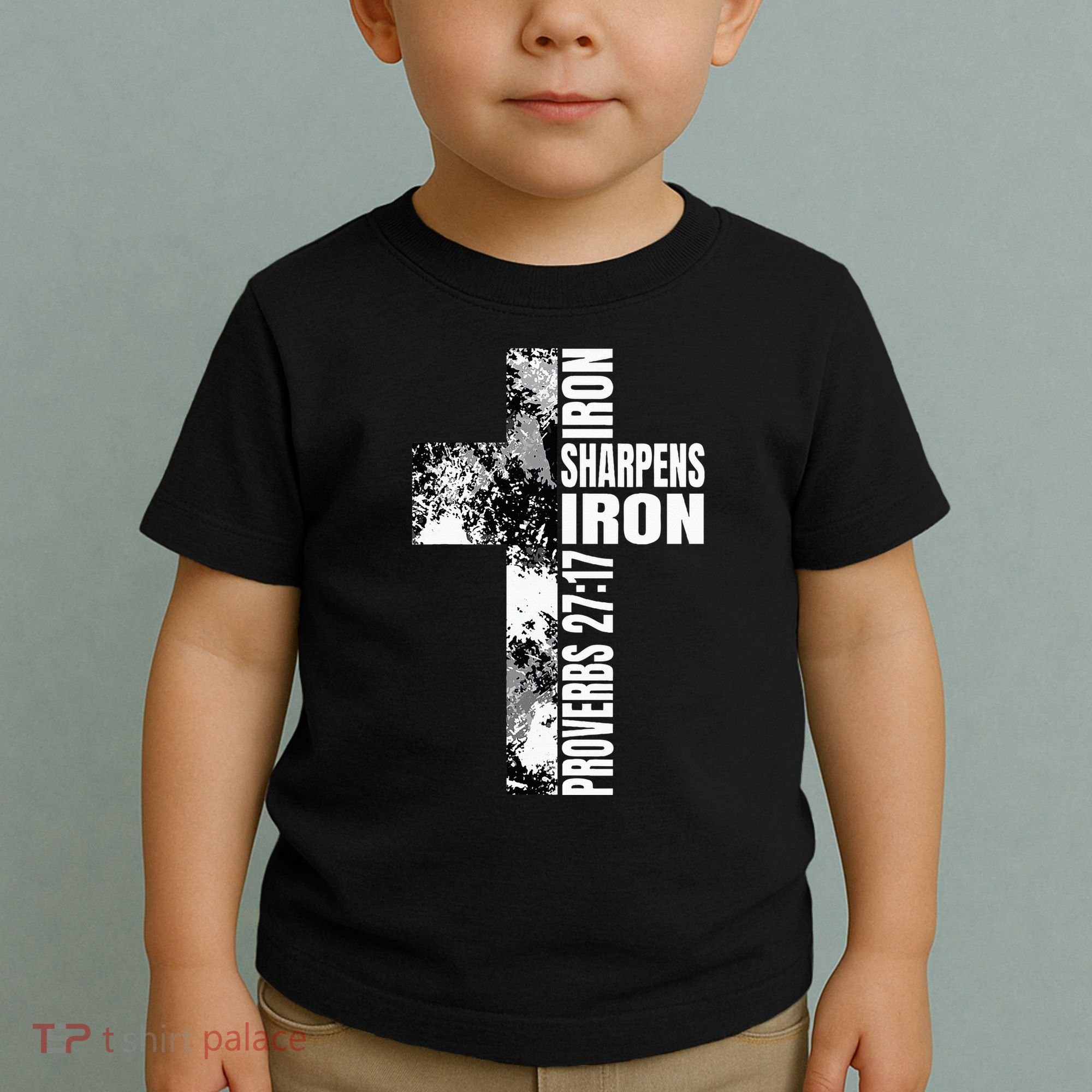 Black White Cross Iron Sharpens Iron Verse Christian Couples Toddler T-Shirt
