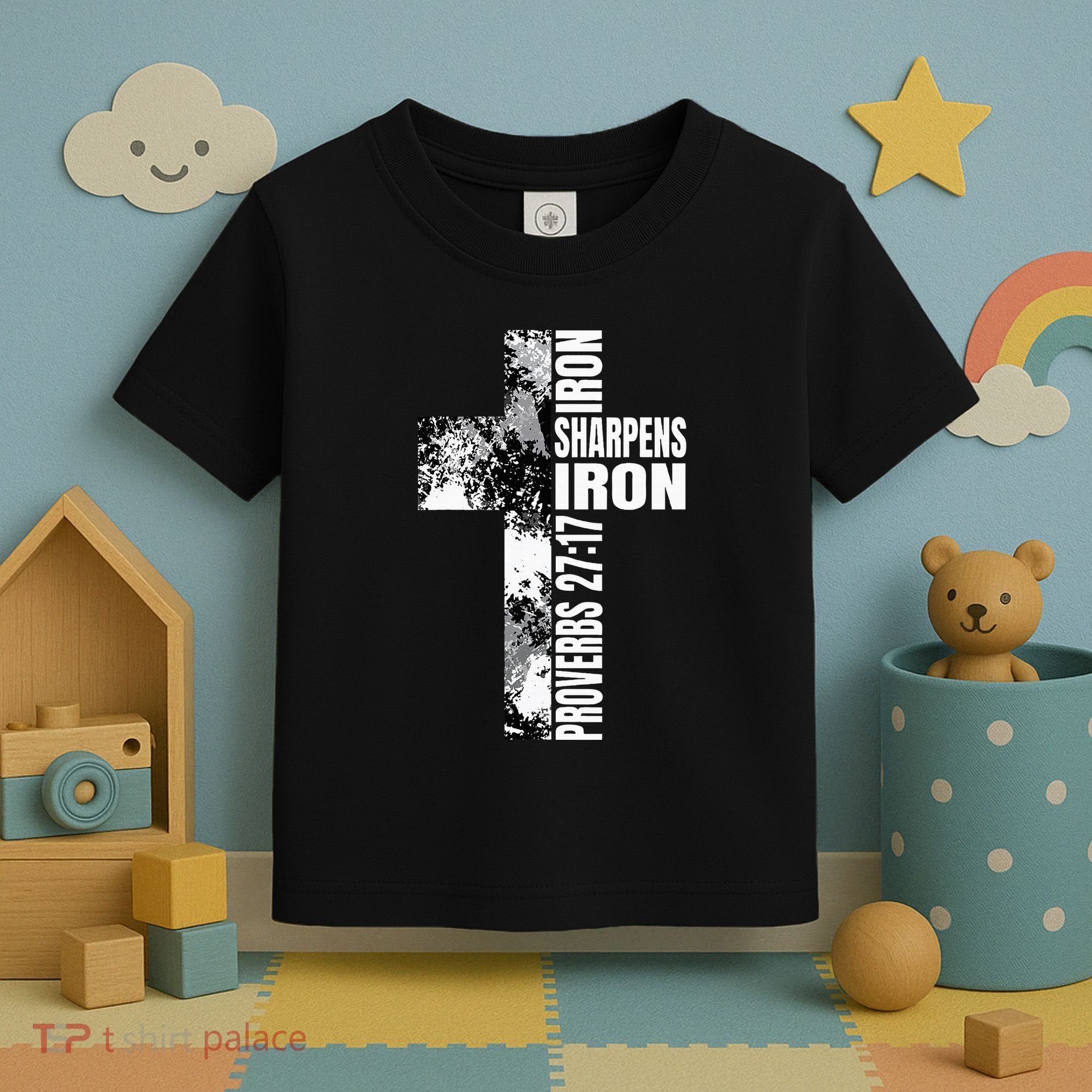 Black White Cross Iron Sharpens Iron Verse Christian Couples Toddler T-Shirt