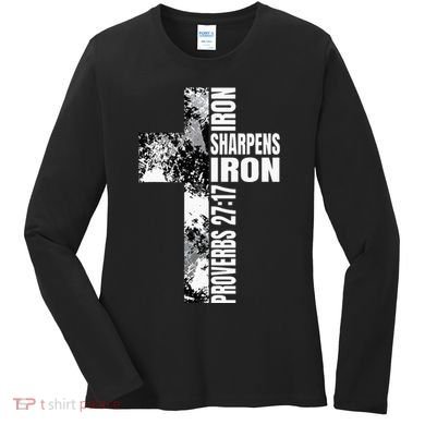 Black White Cross Iron Sharpens Iron Verse Christian Couples Women's Long Sleeve Shirt