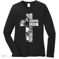 Black White Cross Iron Sharpens Iron Verse Christian Couples Women's Long Sleeve Shirt thumb 0