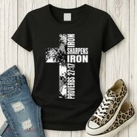 Black White Cross Iron Sharpens Iron Verse Christian Couples Women's T-Shirt thumb 3