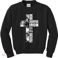 Black White Cross Iron Sharpens Iron Verse Christian Couples Kids Sweatshirt thumb 0