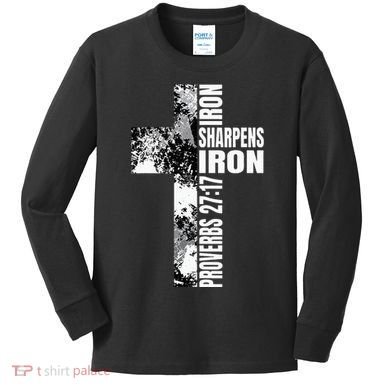 Black White Cross Iron Sharpens Iron Verse Christian Couples Kids Long Sleeve Shirt