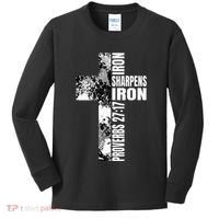 Black White Cross Iron Sharpens Iron Verse Christian Couples Kids Long Sleeve Shirt thumb 0