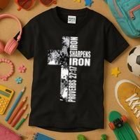 Black White Cross Iron Sharpens Iron Verse Christian Couples Kids T-Shirt thumb 3