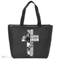 Black White Cross Iron Sharpens Iron Verse Christian Couples Tote Bag thumb 0