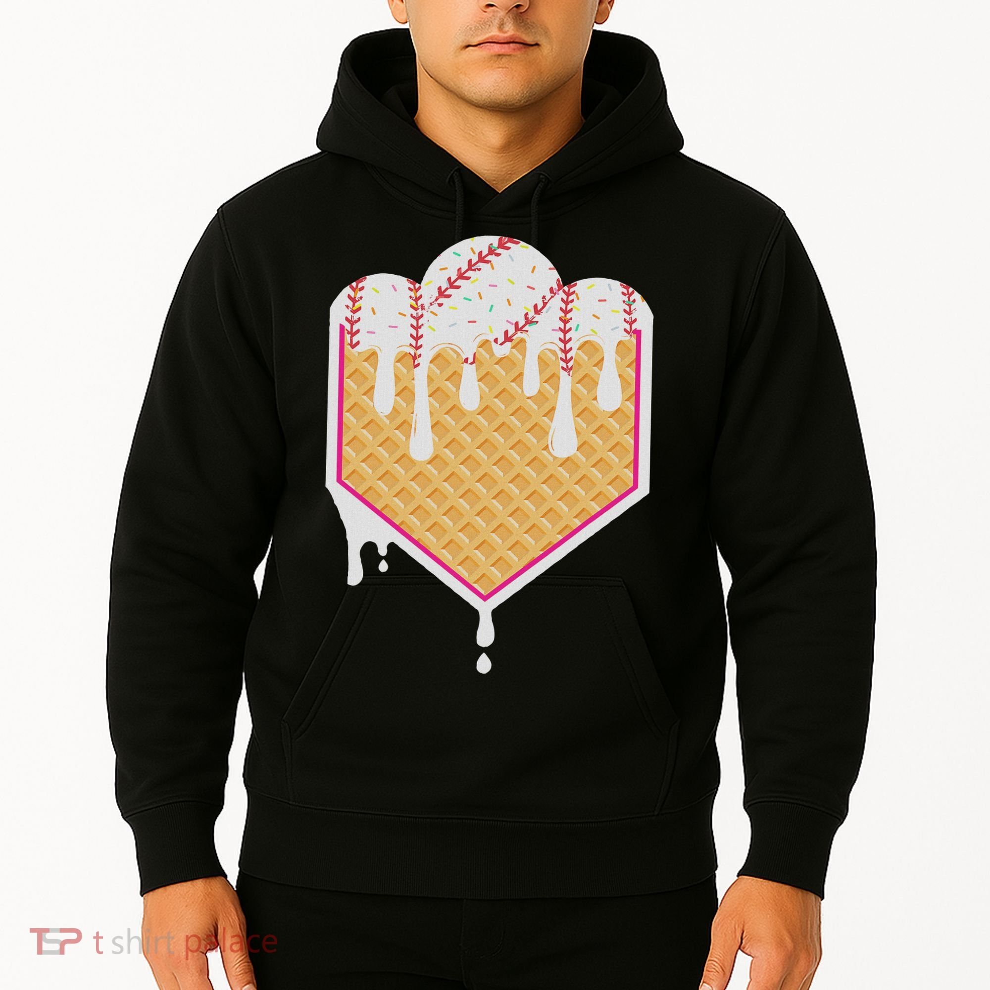 Baseball Waffle Cone Home Plate With Ice Cream Drip Hoodie