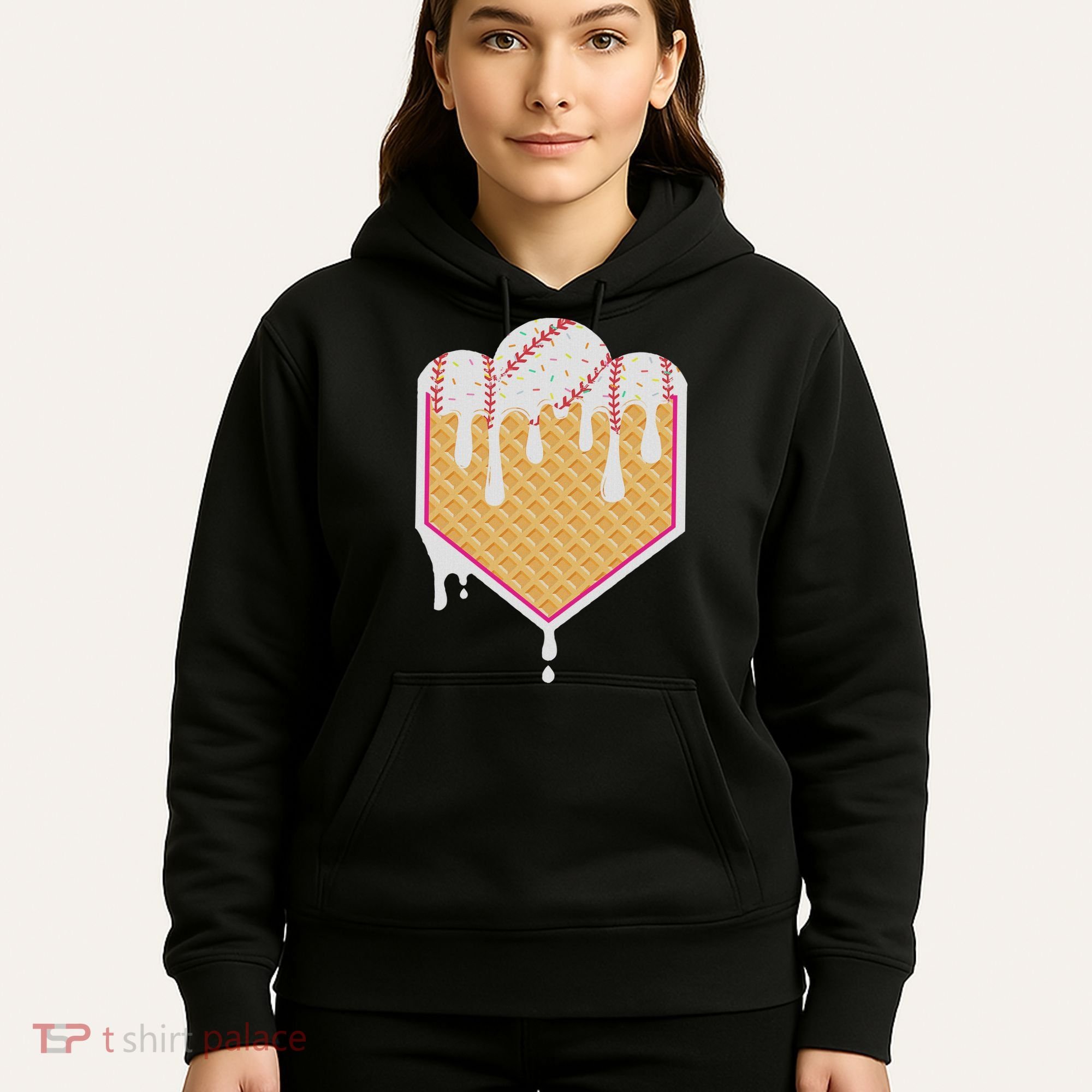 Baseball Waffle Cone Home Plate With Ice Cream Drip Hoodie