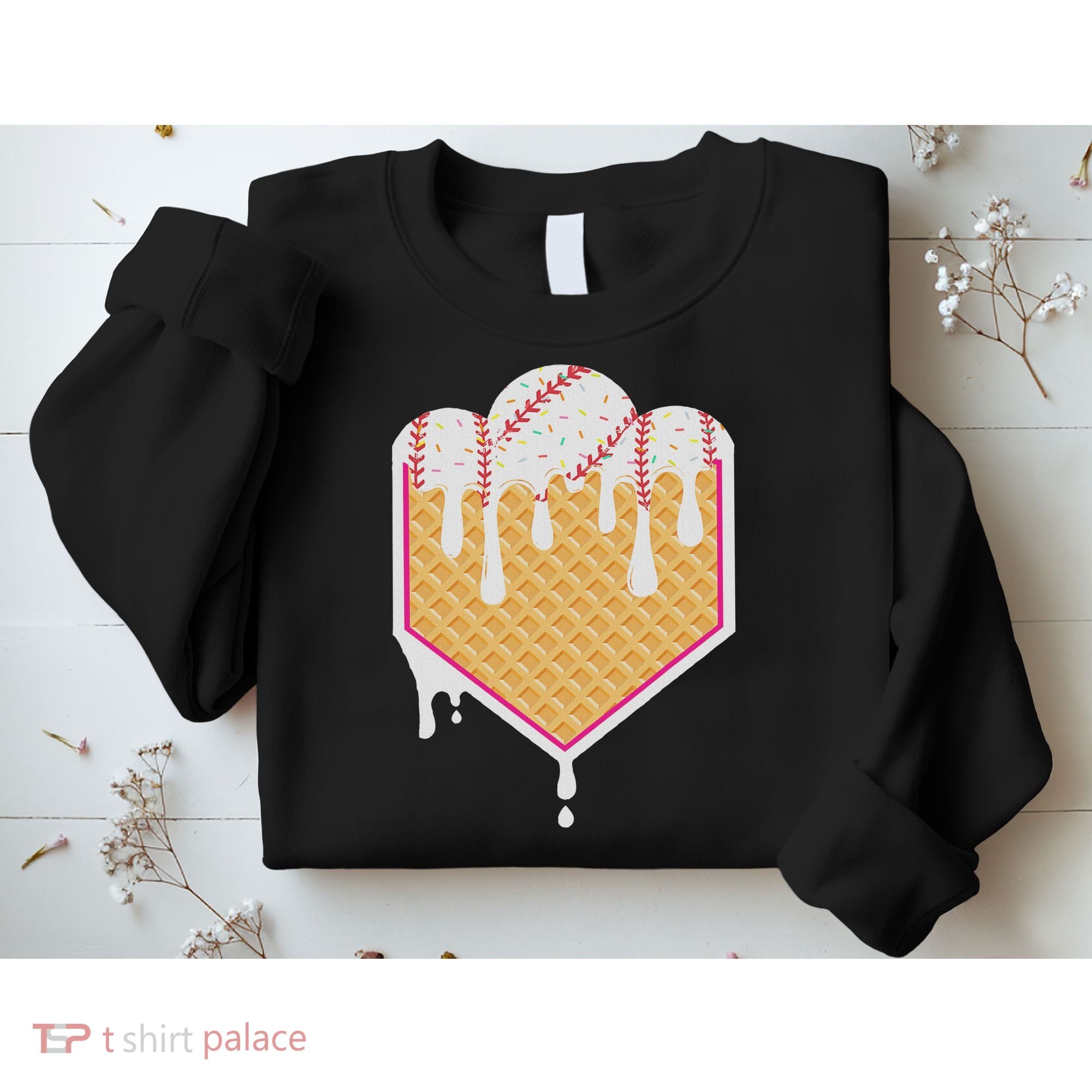 Baseball Waffle Cone Home Plate With Ice Cream Drip Sweatshirt