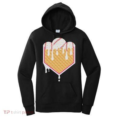 Baseball Waffle Cone Home Plate With Ice Cream Drip Women's Hoodie