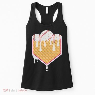 Baseball Waffle Cone Home Plate With Ice Cream Drip Women's Tank Top