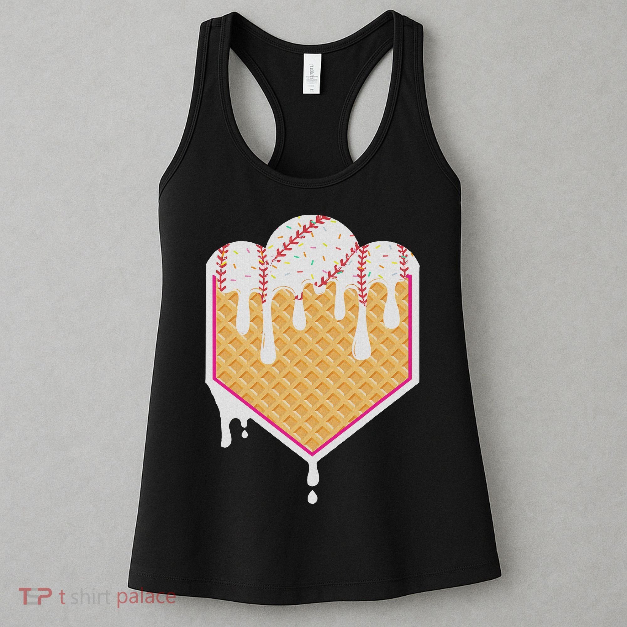 Baseball Waffle Cone Home Plate With Ice Cream Drip Women's Tank Top