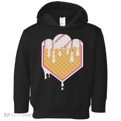 Baseball Waffle Cone Home Plate With Ice Cream Drip Toddler Hoodie
