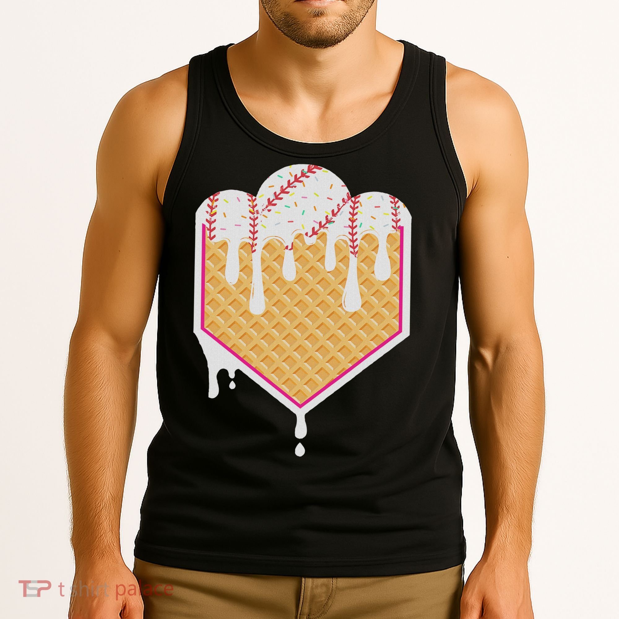 Baseball Waffle Cone Home Plate With Ice Cream Drip Tank Top