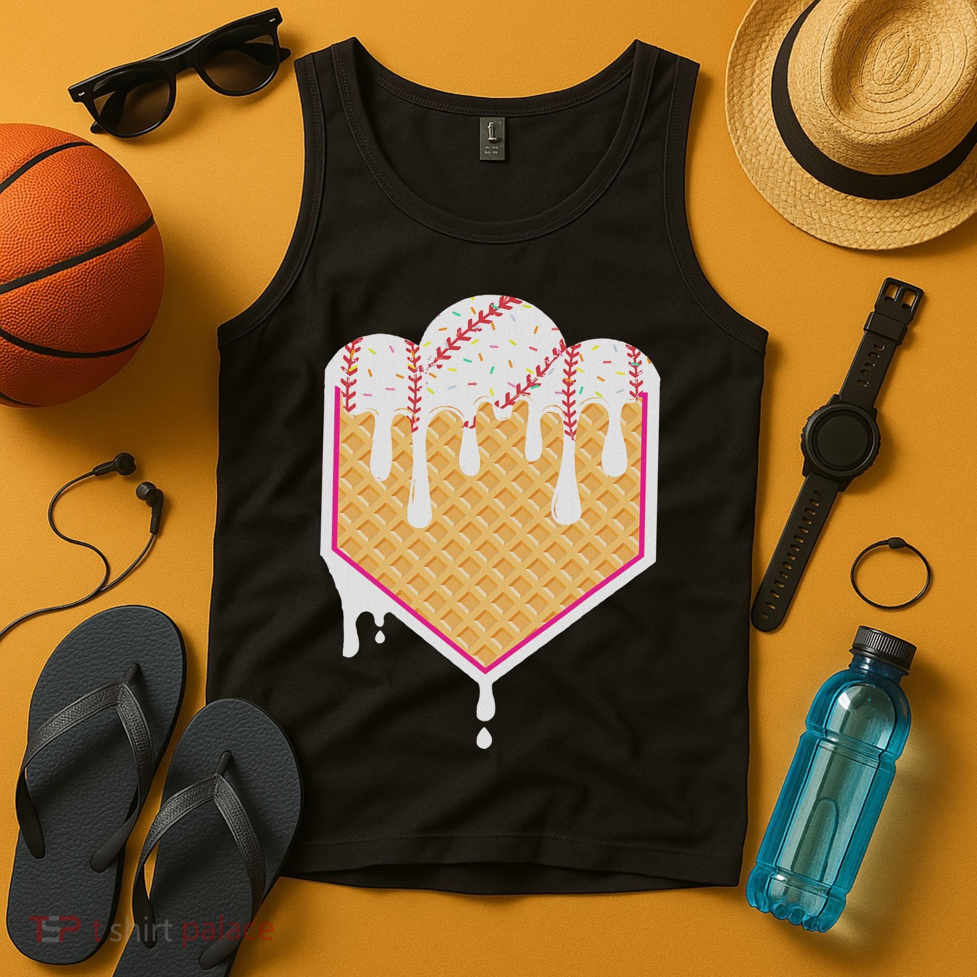 Baseball Waffle Cone Home Plate With Ice Cream Drip Tank Top
