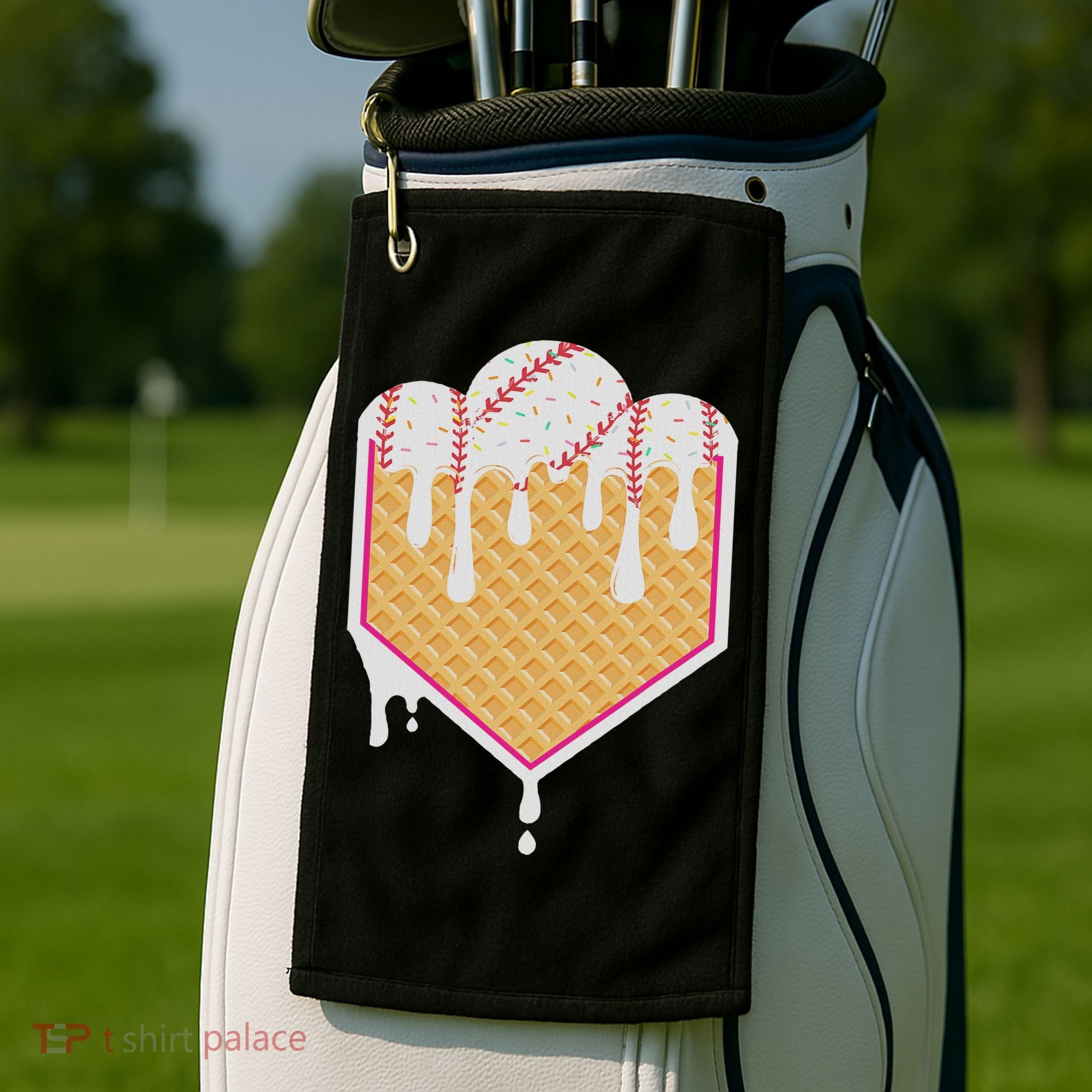 Baseball Waffle Cone Home Plate With Ice Cream Drip Golf Towel