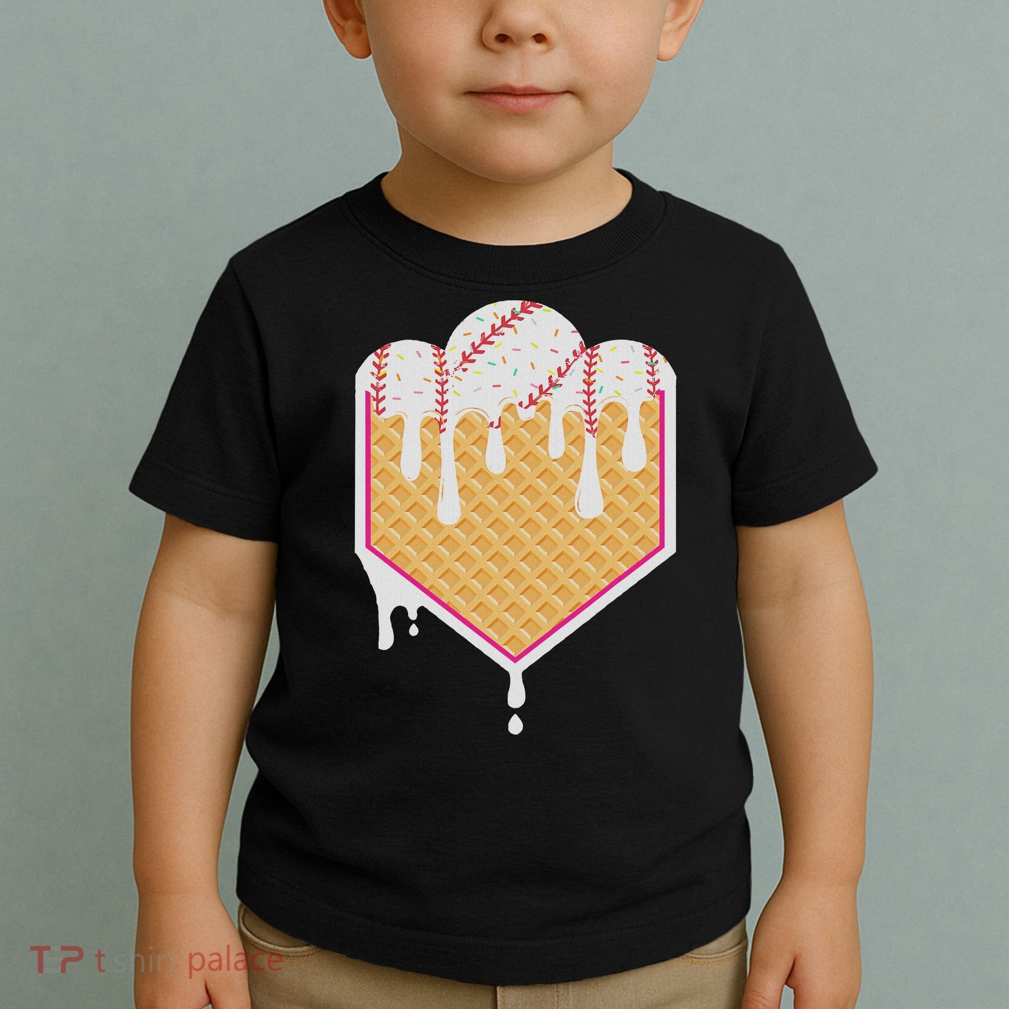Baseball Waffle Cone Home Plate With Ice Cream Drip Toddler T-Shirt