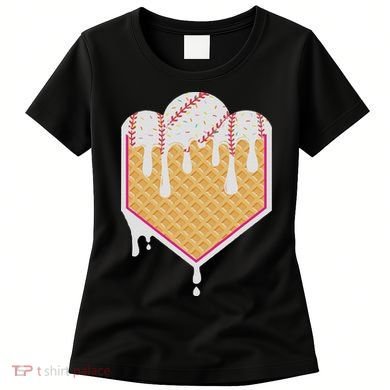 Baseball Waffle Cone Home Plate With Ice Cream Drip Women's T-Shirt