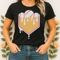 Baseball Waffle Cone Home Plate With Ice Cream Drip Women's T-Shirt thumb 2