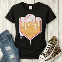 Baseball Waffle Cone Home Plate With Ice Cream Drip Women's T-Shirt thumb 3