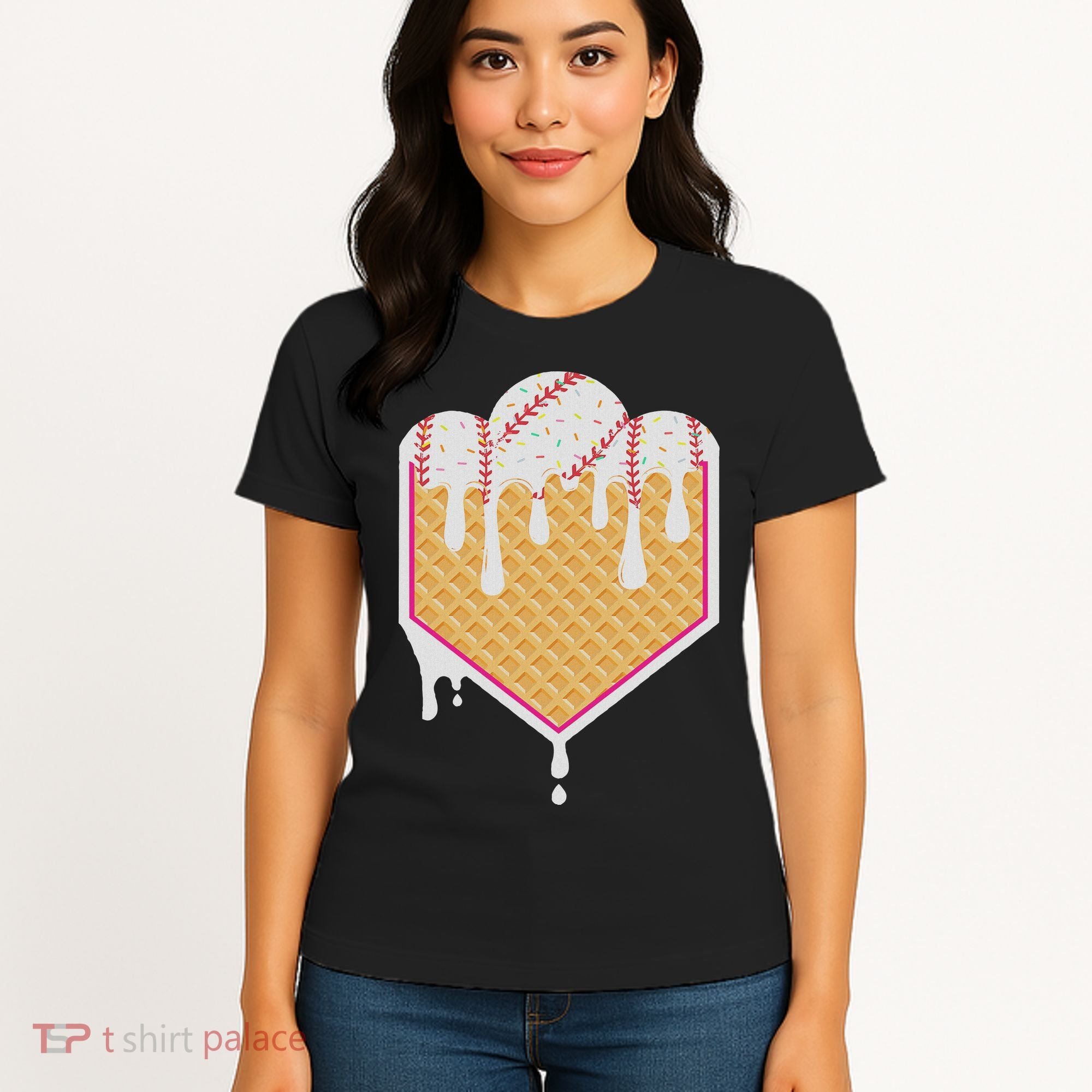 Baseball Waffle Cone Home Plate With Ice Cream Drip Women's T-Shirt