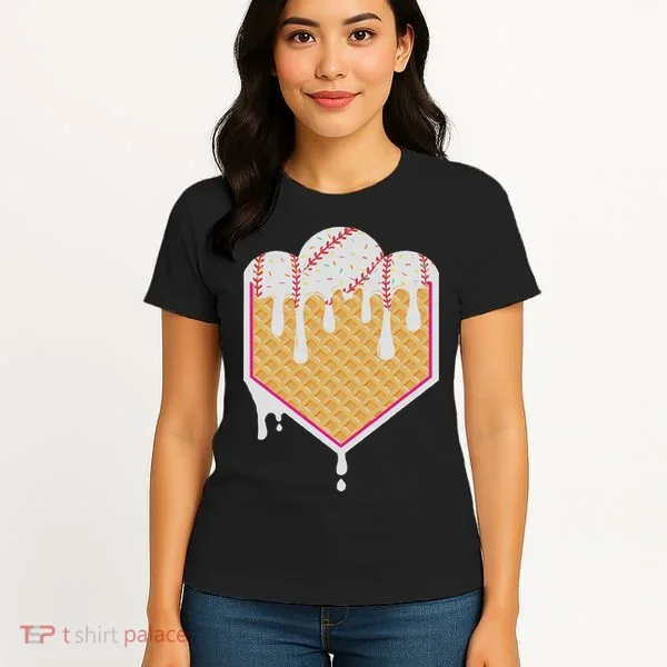 Baseball Waffle Cone Home Plate With Ice Cream Drip Women's T-Shirt