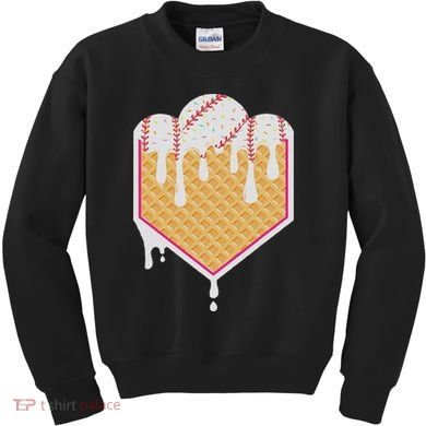 Baseball Waffle Cone Home Plate With Ice Cream Drip Kids Sweatshirt