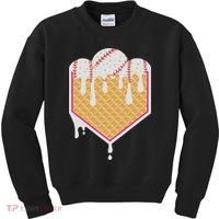 Baseball Waffle Cone Home Plate With Ice Cream Drip Kids Sweatshirt thumb 0