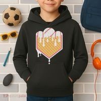 Baseball Waffle Cone Home Plate With Ice Cream Drip Kids Hoodie thumb 2
