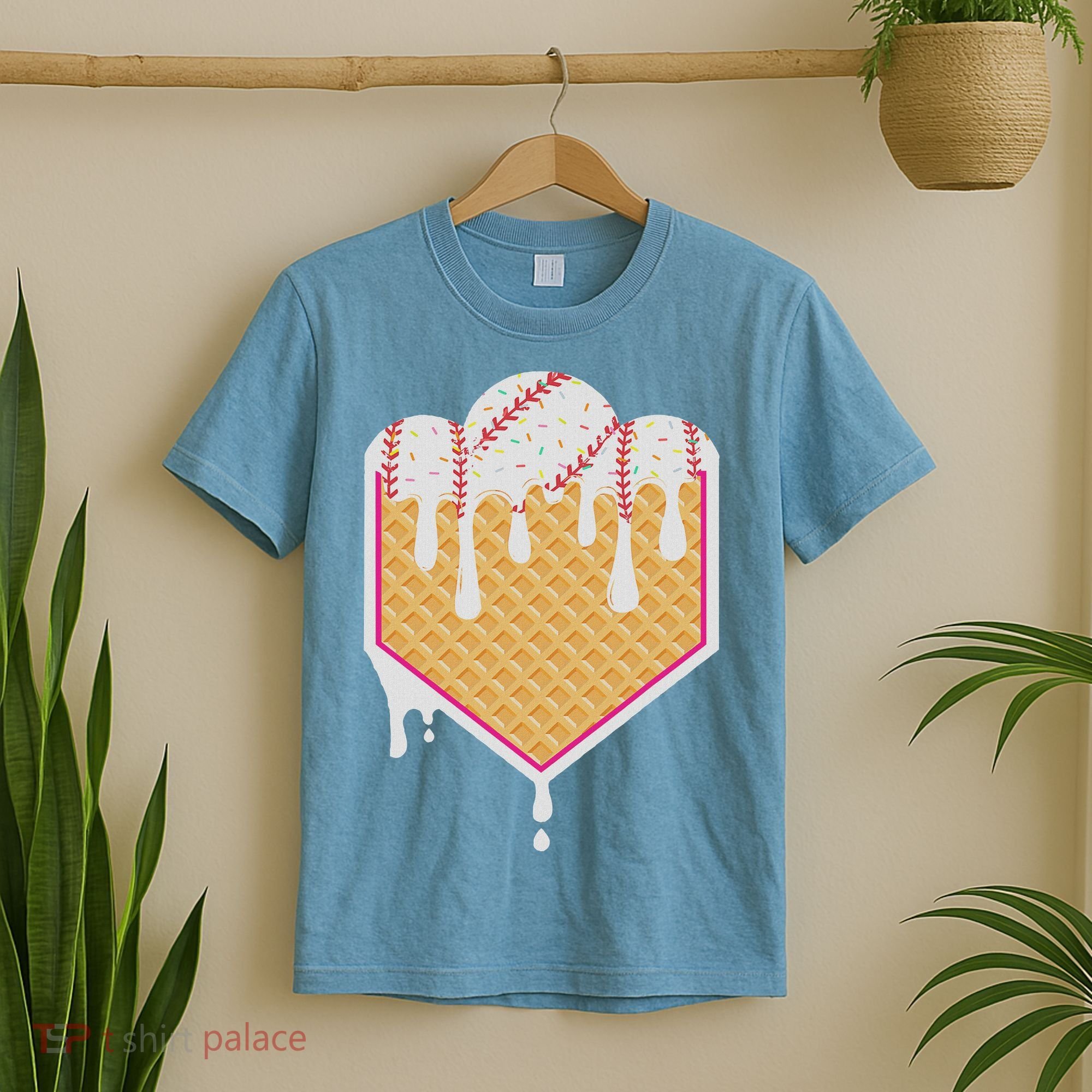 Baseball Waffle Cone Home Plate With Ice Cream Drip T-Shirt