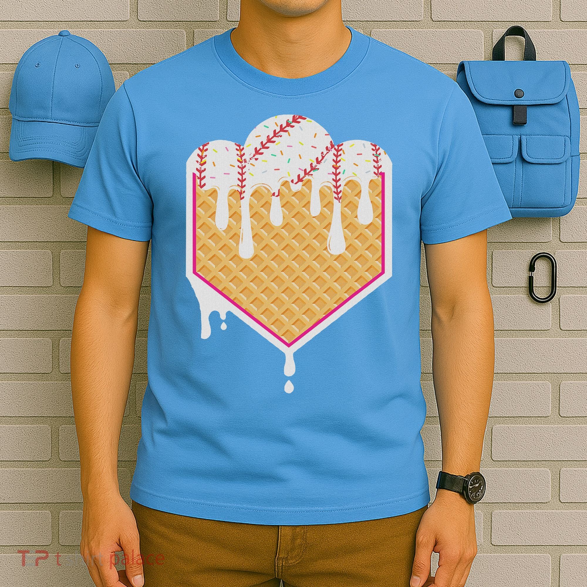 Baseball Waffle Cone Home Plate With Ice Cream Drip T-Shirt