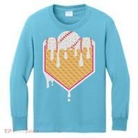 Baseball Waffle Cone Home Plate With Ice Cream Drip Kids Long Sleeve Shirt thumb 0