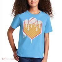 Baseball Waffle Cone Home Plate With Ice Cream Drip Kids T-Shirt thumb 2