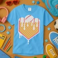 Baseball Waffle Cone Home Plate With Ice Cream Drip Kids T-Shirt thumb 3