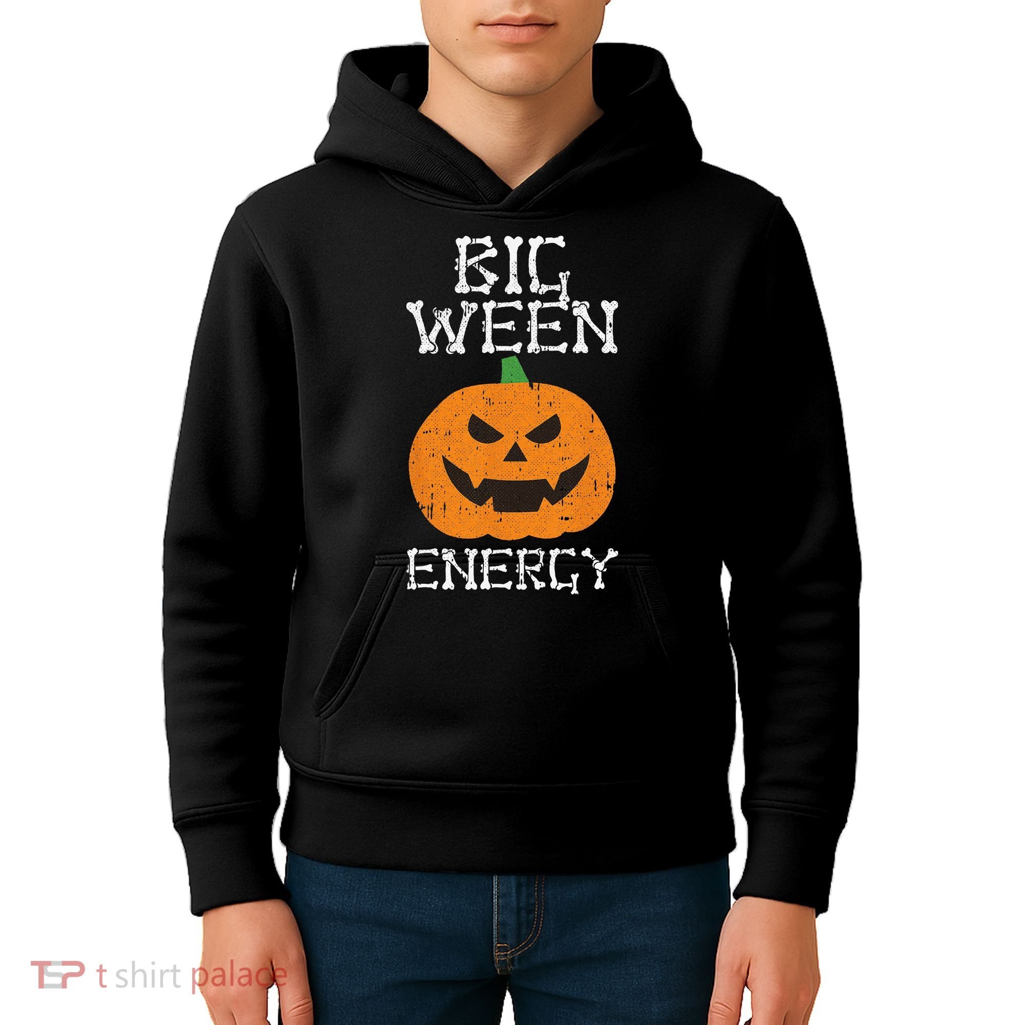 Big Ween Energy Lazy Halloween Costume Scary Pumpkin Kids Hoodie