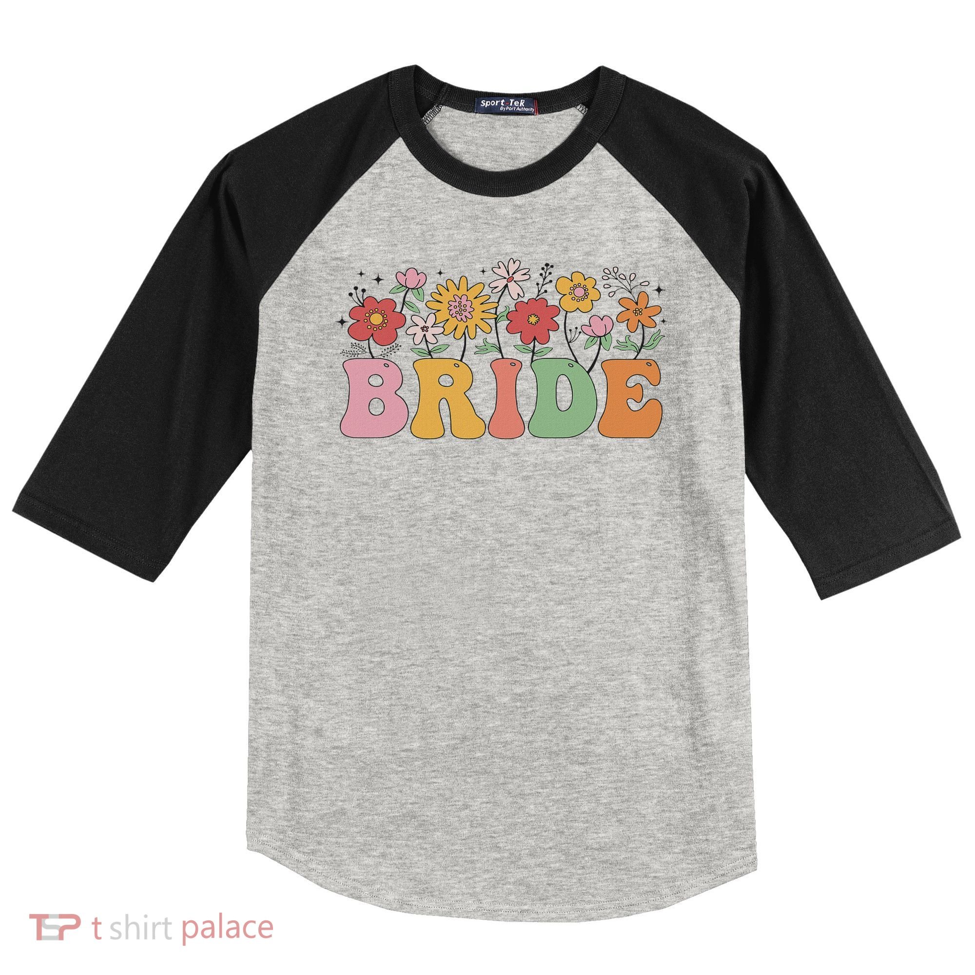 Bride Wildflower Floral Bridal Party Wedding Bachelorette Raglan Baseball Sleeve Shirt