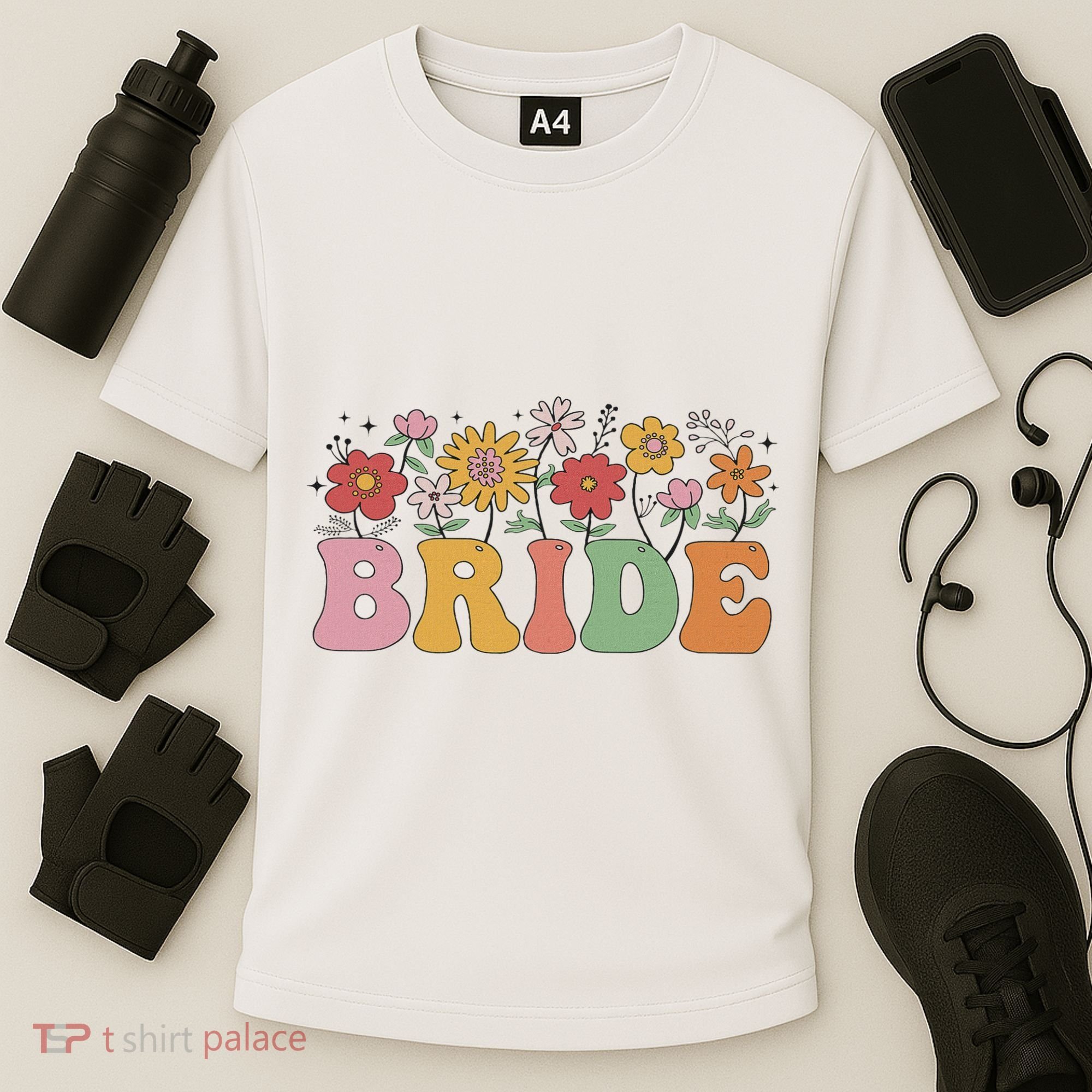 Bride Wildflower Floral Bridal Party Wedding Bachelorette Cooling Performance Crew T-Shirt