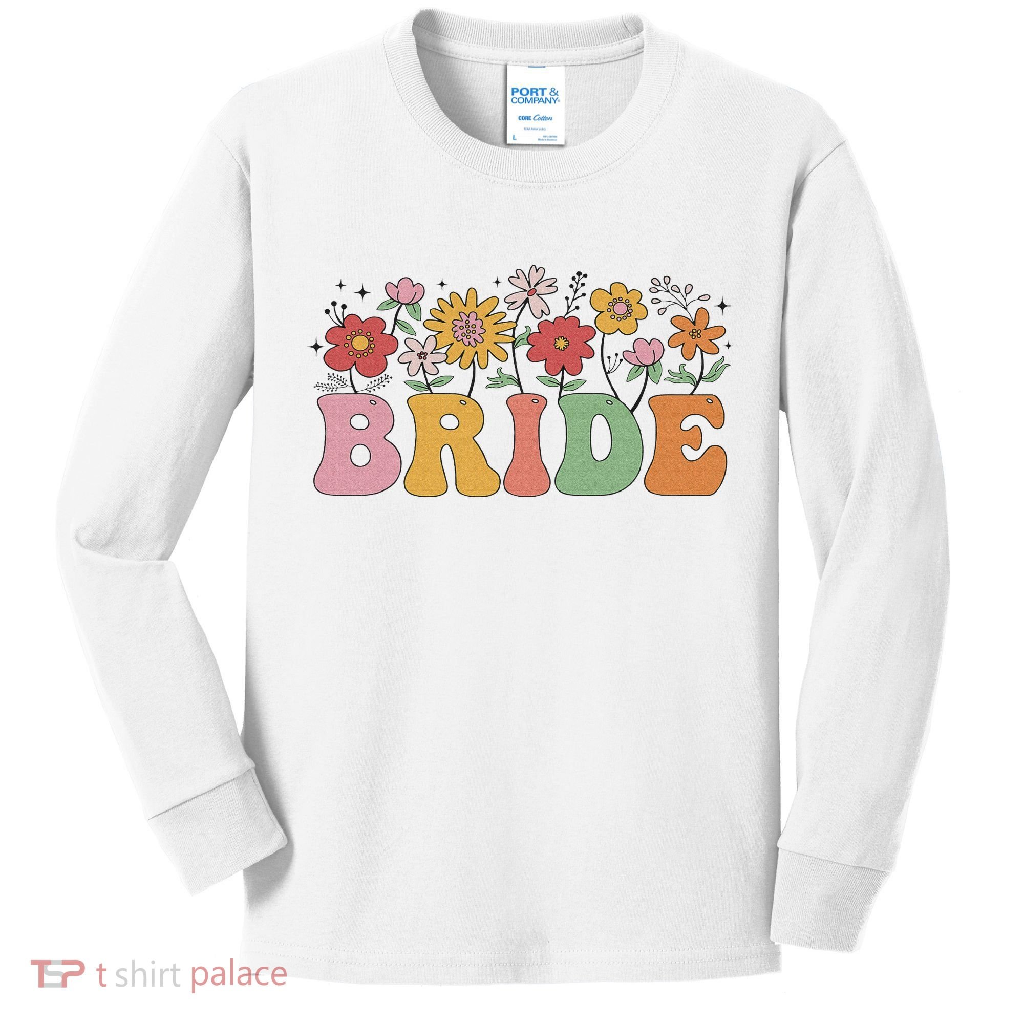 Bride Wildflower Floral Bridal Party Wedding Bachelorette Kids Long Sleeve Shirt