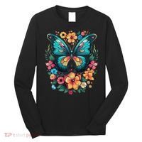 Butterfly With Flowers I Aesthetic Butterfly Long Sleeve Shirt thumb 0